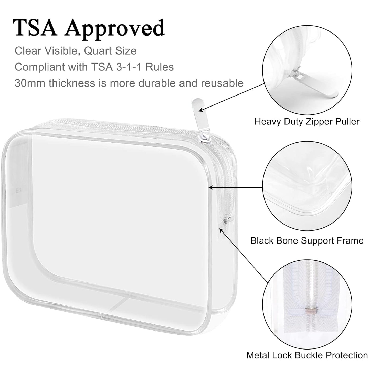 Lermende 2pcs Clear Toiletry Bag TSA Approved Travel Bag,Carry On for Travel,Airport Airline Accessories Compliant Bag,Quart Sized Makeup Cosmetic bag Women Men (Transparent, 2 Pack)