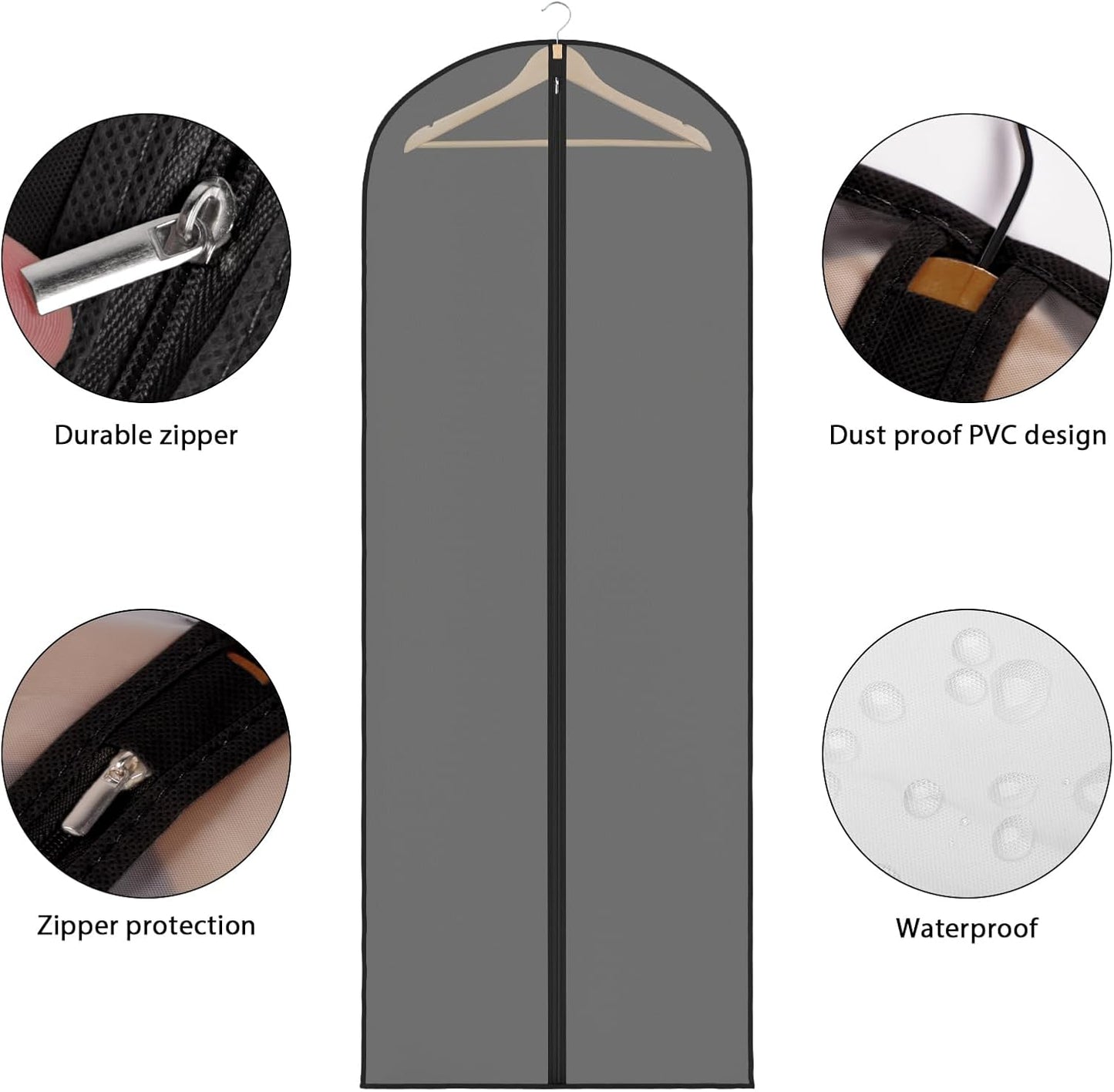 Zilink Clear Dress Bags for Gowns Long 65'' Garment Bags for Hanging Clothes Foldable Long Garment Bags for Dresses for Closet Storag - Clear/Black, 3 Pack