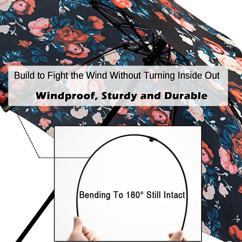 LANBRELLA Compact Reverse Folding Umbrella Auto Windproof Travel Umbrella