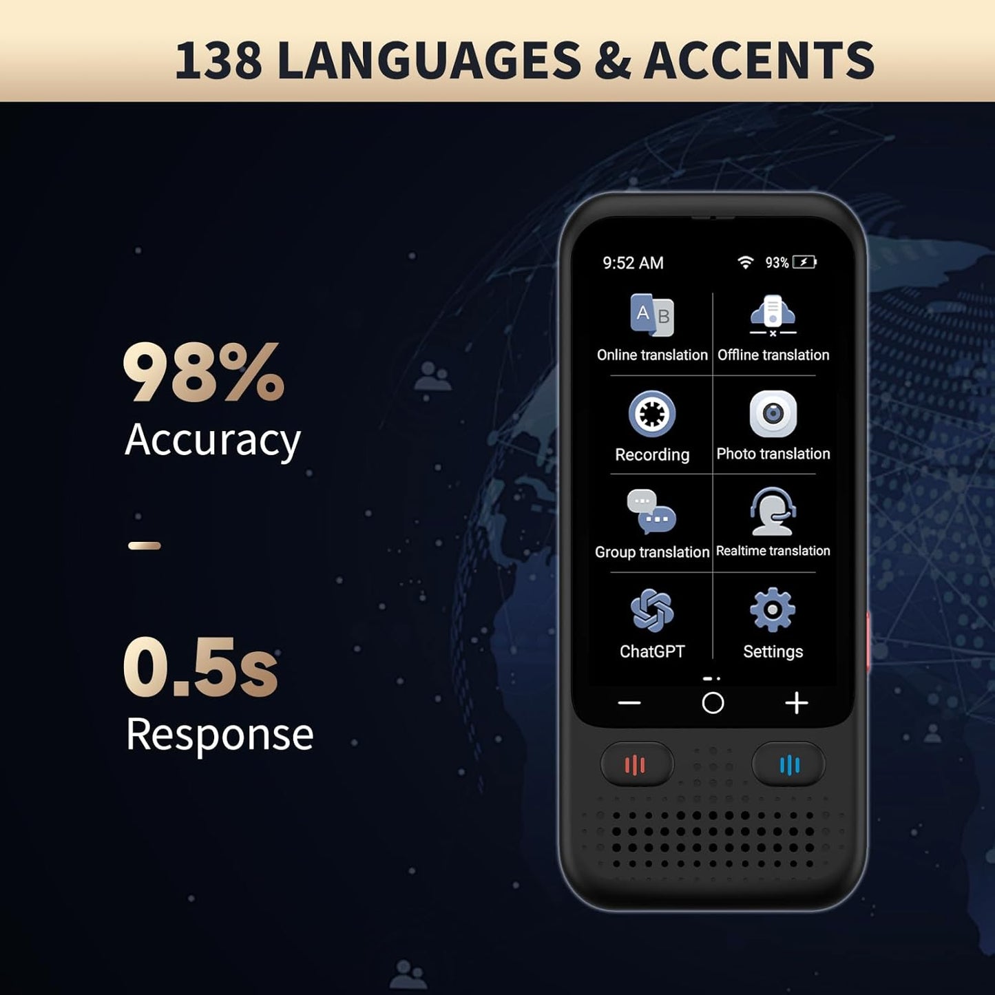 Language Translator Device, Upgraded ChatGpt AI Translator No WiFi Needed, 138 Languages Two Way Real-Time Voice Translation, Offline&Recording&Photo Translation for Travel Business Learning