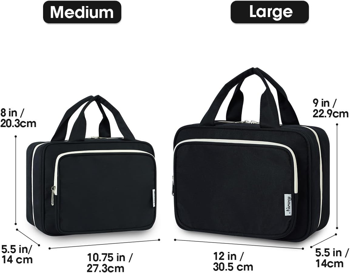 Narwey Travel Toiletry Bag for Women Large Hanging Makeup Bag Organizer Toiletries Bag for Full Size Essentials Accessories Cosmetics (Black (Large))
