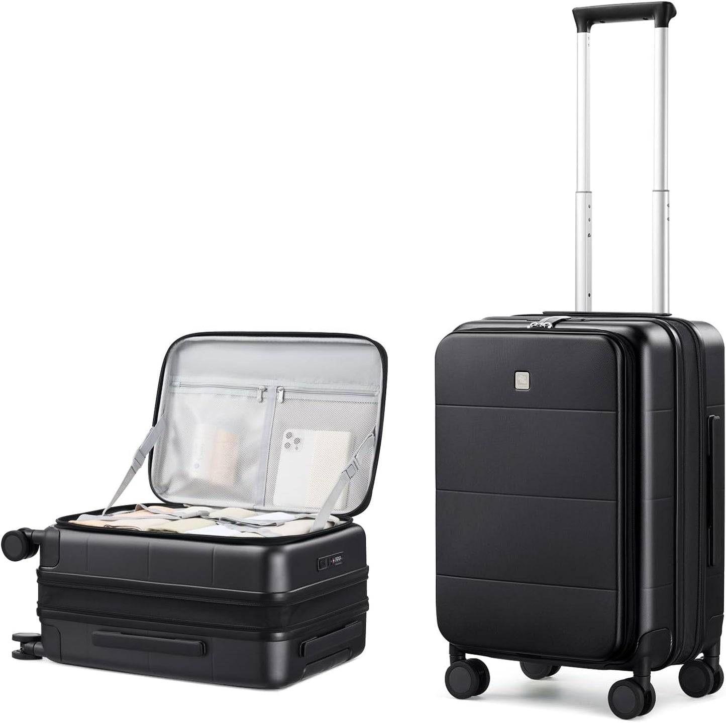 Hanke Hardside Expandable Carry On Luggage, 20 Inch Top Opening Trunk Luggages with Spinner Wheels, All-PC Hard Shell Carry-On Suitcase, Lightweight & TSA Airline Approved (Jet Black, 46L)