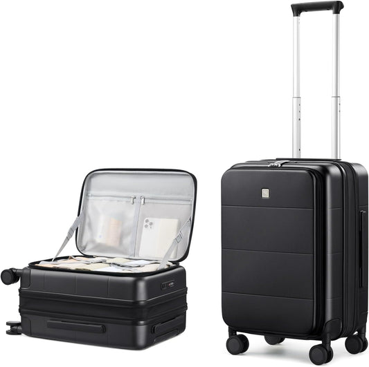 Hanke Hardside Expandable Carry On Luggage, 20 Inch Top Opening Trunk Luggages with Spinner Wheels, All-PC Hard Shell Carry-On Suitcase, Lightweight & TSA Airline Approved (Jet Black, 46L)