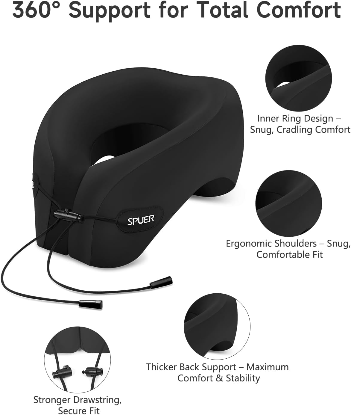 Travel Pillow – Neck Pillow Airplane, Travel Pillows for Airplanes, Airplane Travel Accessories with Eye Mask, Earplugs, Ergonomic Memory Foam Neck Pillow for Sleeping, Flights, Cars, Office (Black)