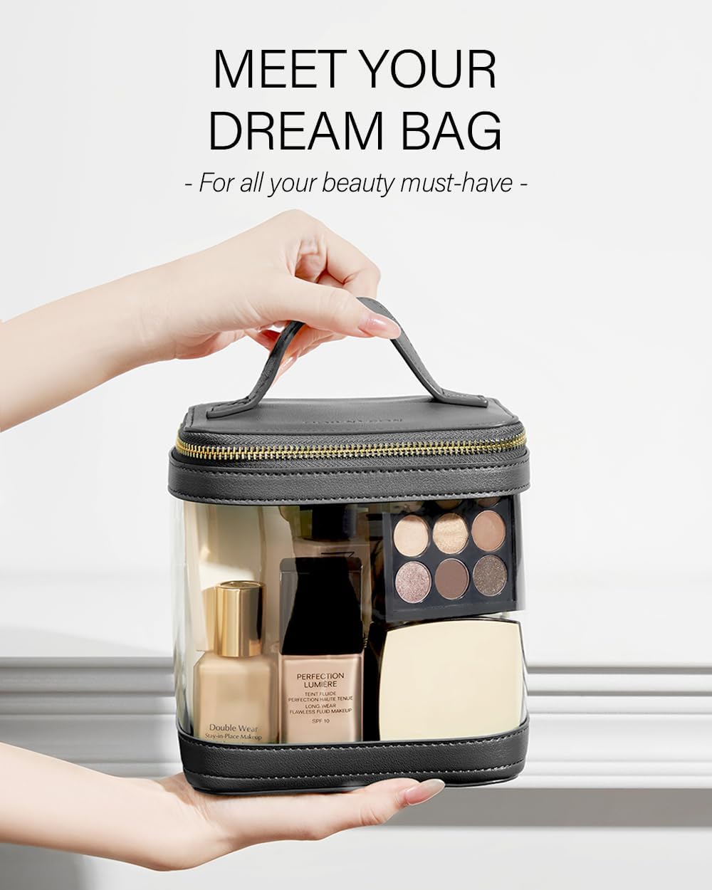 ROWNYEON Clear Makeup Case Toiletry Bag Multipurpose Travel Makeup Train Case Portable Cosmetic Organizer Transparent Storage Bag