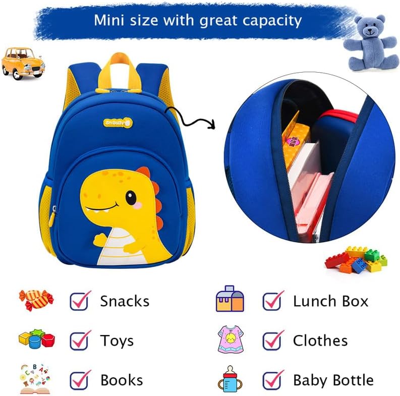 Padgene Toddler Harness Backpacks Safety Leash Kids Anti Lost Kindergarten Preschool Backpack Neoprene Lightweight Animal Schoolbag 3D Cartoon Dinasour Mini Travel Bag for Boys Girls Ages 3-5