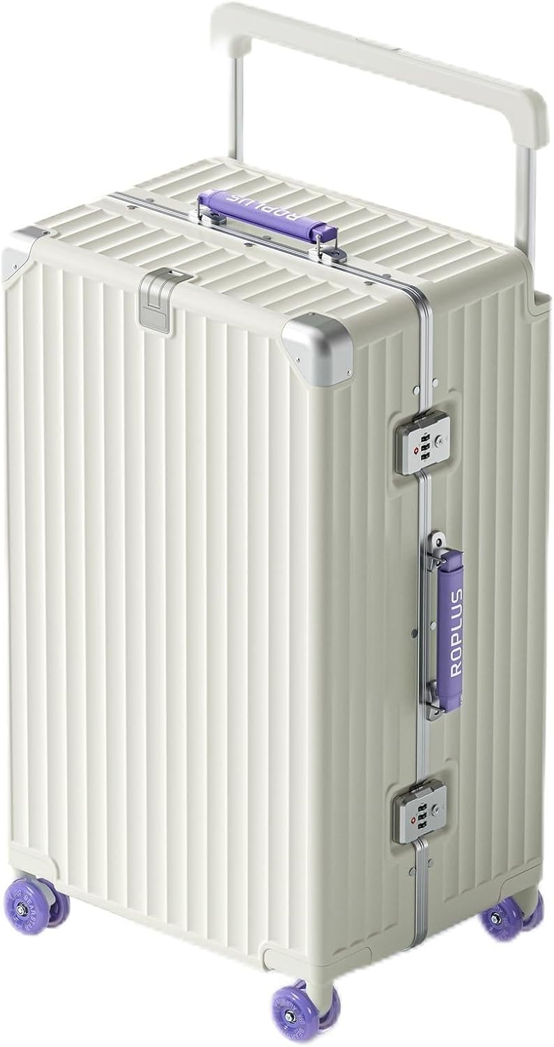 Aluminium Frame Checked-Luggage with Smooth Jelly Wheels, Hardside Zipperless Rolling Suitcase with TSA Lock (WhitePurple, 28-Inch)