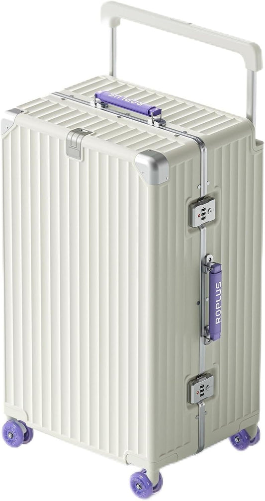 Aluminium Frame Checked-Luggage with Smooth Jelly Wheels, Hardside Zipperless Rolling Suitcase with TSA Lock (WhitePurple, 28-Inch)