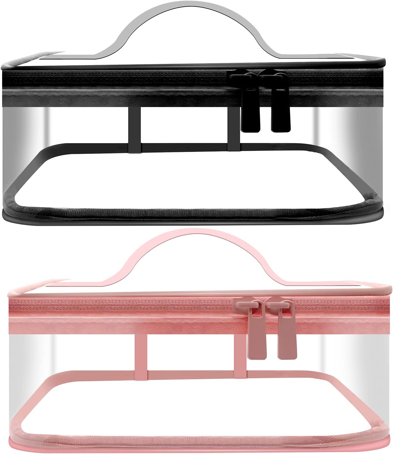 Clear Makeup Bags, 2 Pcs Transparent Cosmetic Bags, Pink, Black