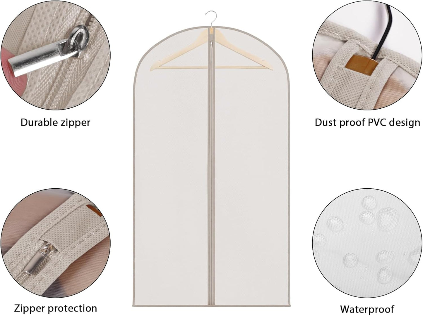 Zilink Suit Bags for Closet Storage and Travel 43" Hanging Storage Bags for Clothes Garment Bags for Storage, T-Shirt, Suits, Coats, Jackets - Beige, 8 Pack