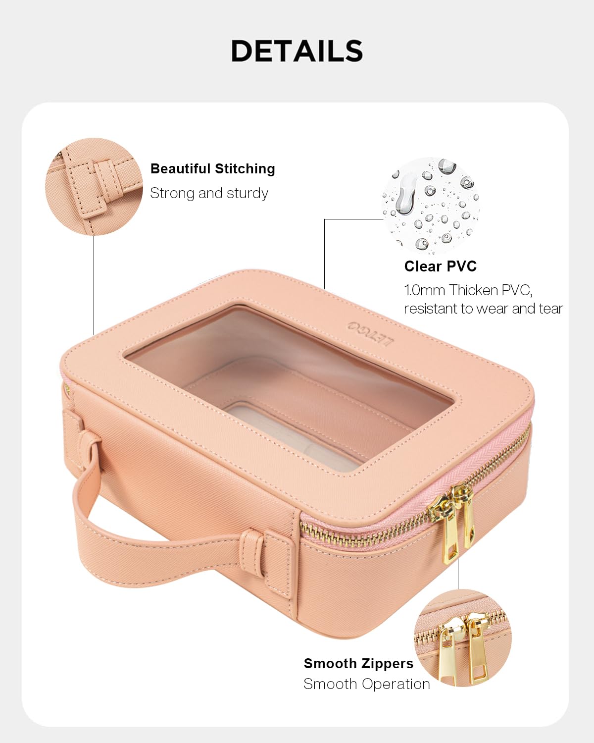 LETGO Clear Makeup Bag Travel Cosmetic Case Transparent Toiletry Bag with Zipper, Portable Make Up Organizer Traveling Compact Car Bag for Essentials (A-Nude)