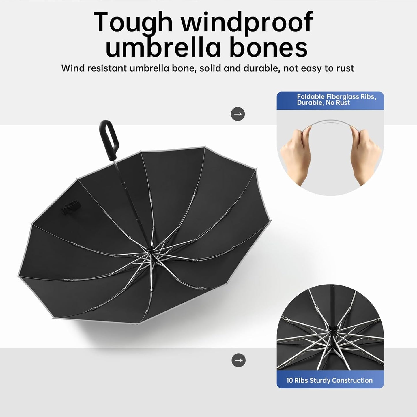Portable Travel Umbrella, compact, durable, and windproof, reverse folding umbrella with safety reflective ring design, suitable for car and outdoor travel
