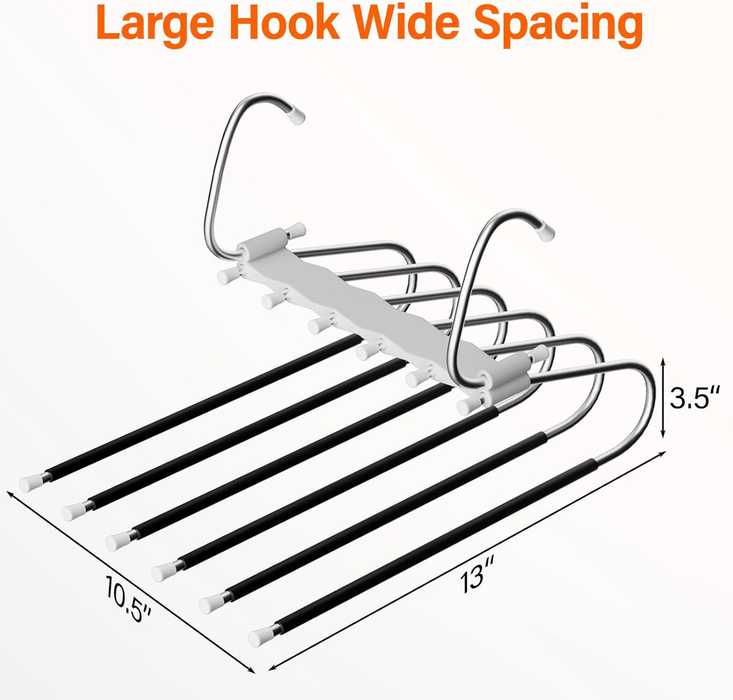 Upgraded Collapsible Pants Hangers Space Saving, 6 Layers Clothes Rack, Stainless Steel Multifunctional Closet Organizer, Non Slip Metal Hangers for Pants Jeans Skirts Trousers (2 Pack)