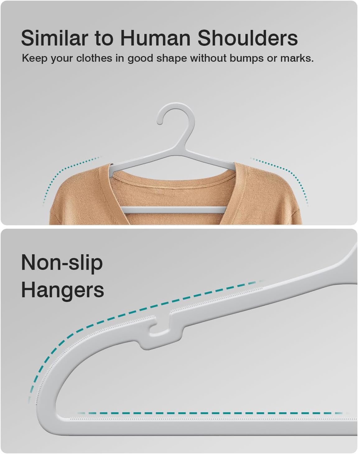 30 Pack Clothes Hangers, Non Slip Plastic Coat Hangers, Space Saving, Heavy Duty, Hanging Dry Wet Clothes, 16.4" x 8.3", Gray, UAPY0530G