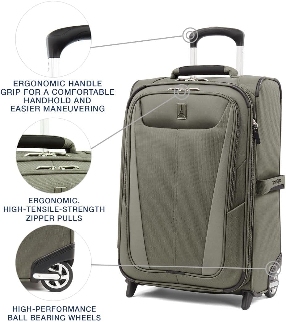 Travelpro Maxlite 5 Softside Expandable Upright 2 Wheel Carry-on Luggage, Lightweight, 22-Inch — Slate Green