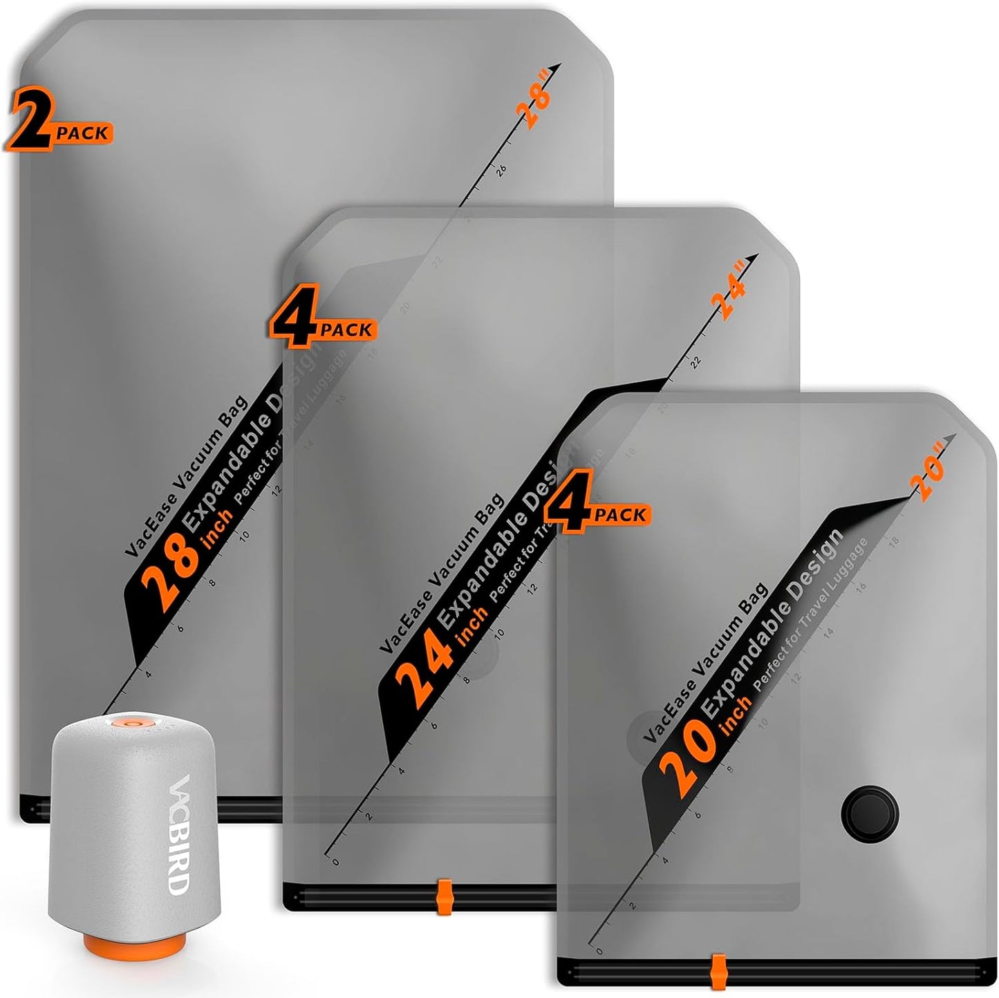 Rechargeable Wireless Pump Travel Storage Bags Set - 10 Pack Portable Space Saver Bags for Travel & Home - Vacuum Compression Packing Seal for Clothes, Blankets, Seasonal Storage