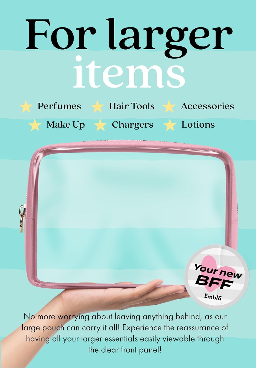 Clear Makeup Bag Zipper Pouch, Transparent Cosmetic Case Organizer, TSA Approved Travel Toiletry Case, Travel Accessories Essentials Makeup Tote for Women, Large Cute Make up Bag for Purse - Flamingo