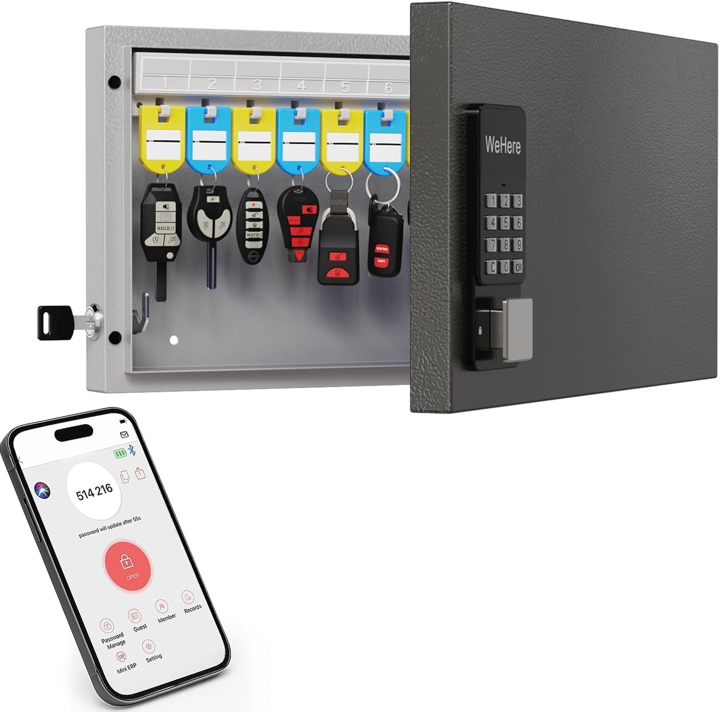 24 Key Lock Box Wall Mount, Smart Key Cabinet, use One Time Password,Fixed Code, Bluetooth, Wi-Fi Remote, Key Unlock, Security Lockbox Organizer for Valets, Hotel, Car, Office Key Management & Storage