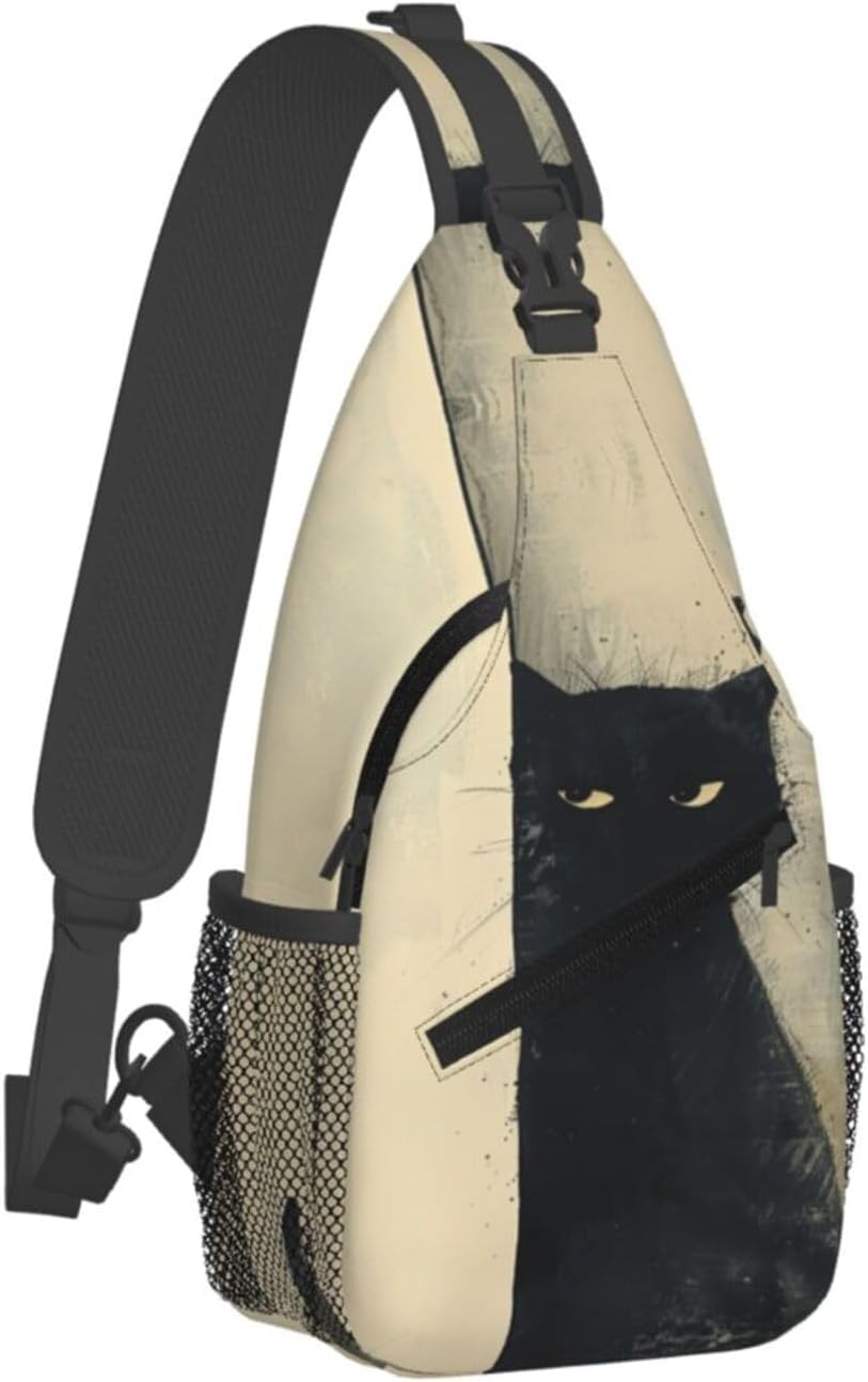 SUPLUCHOM Sling Bag Cat Vintage Hiking Daypack Crossbody Shoulder Backpack Travel Chest Pack for Men Women Over 12 Years Old