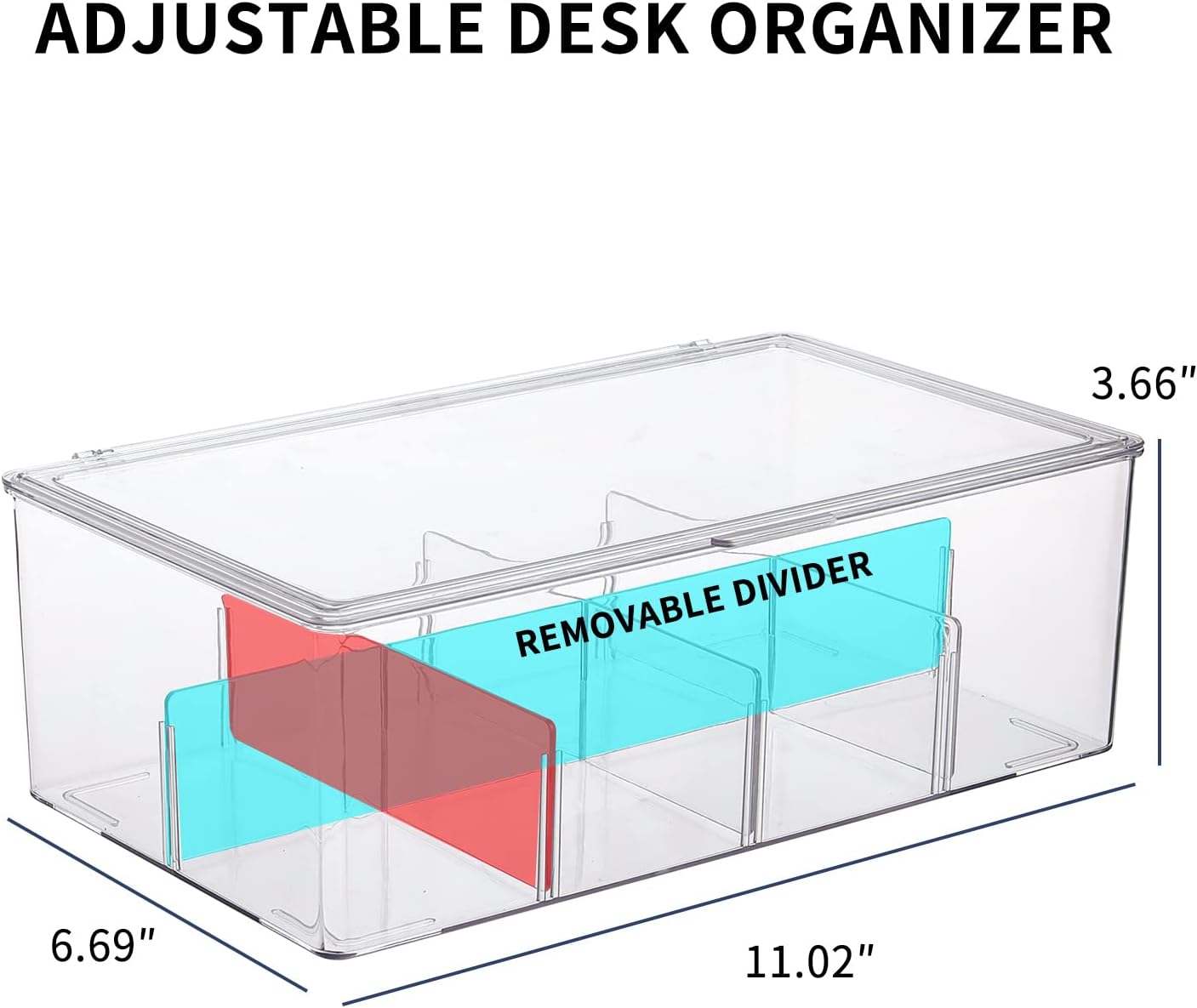 Yesesion Clear Plastic Storage Bins with Lid, Large Cable Organizer Box with Lid and 20 Wire Ties, Adjustable Electronic Cord Management Case for Desk Drawer, Home Office, Art Crafts Supply (2 PACK)