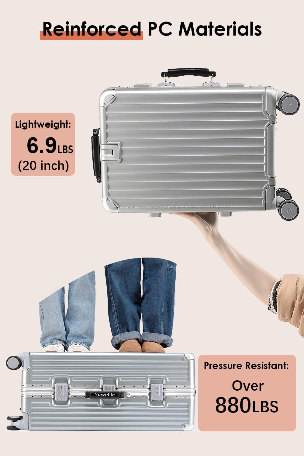 HotWay 20 Inch Carry On Luggage with Leather Handle, PC Zipperless Suitcase with Spinner Wheels and TSA Locks, 22x14x9 Airline Approved Luggage for Travel, Grey