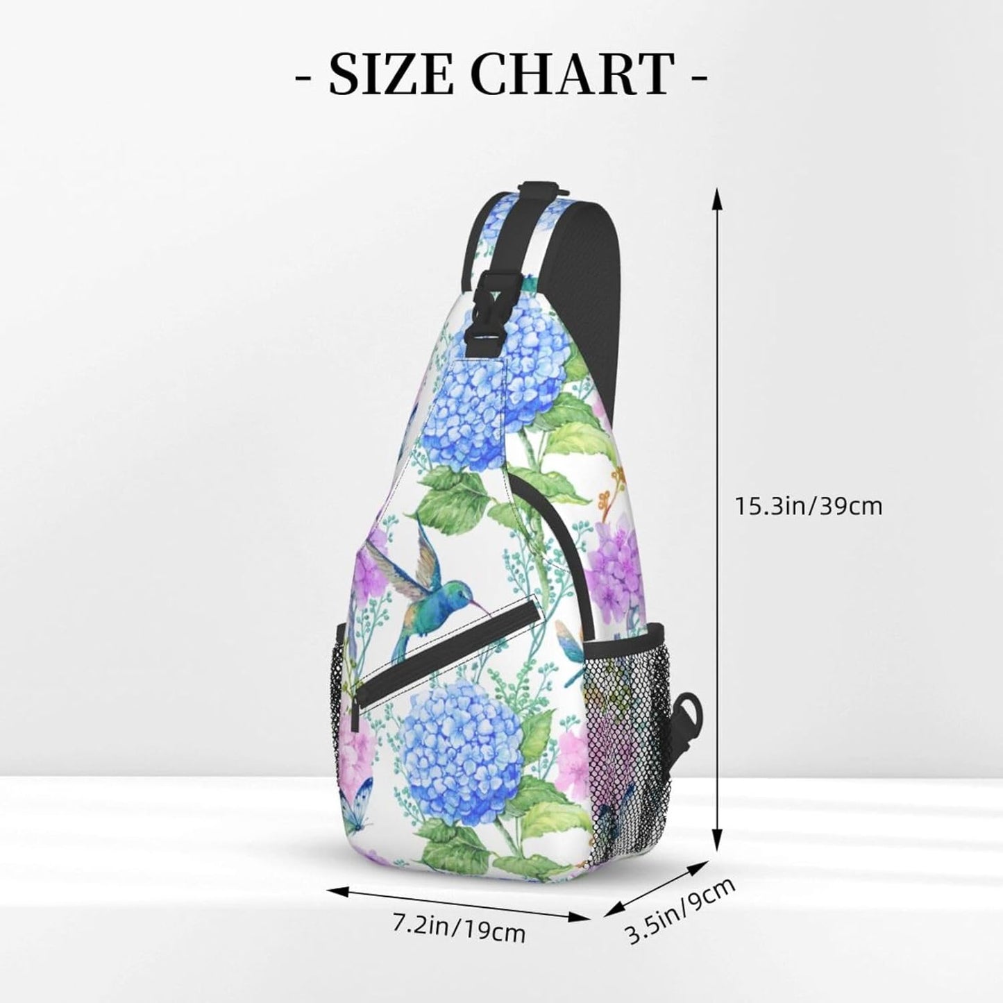 SUPLUCHOM Sling Bag Spring Hummingbird Flower Hydrangea Hiking Daypack Crossbody Shoulder Backpack Travel Chest Pack for Men Women Over 12 Years Old