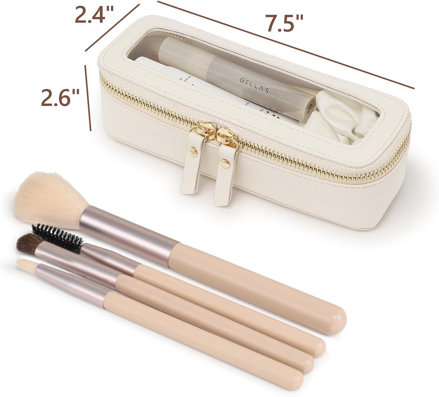 PACKISM Slim Clear Makeup Brush Bag, Pebbled Texture & Hard PU Leather Small Cosmetic Brush Holder, Mini Toiletry Bag Make up Bags with Message Card, Cute Travel Essentials Bag (Cream)