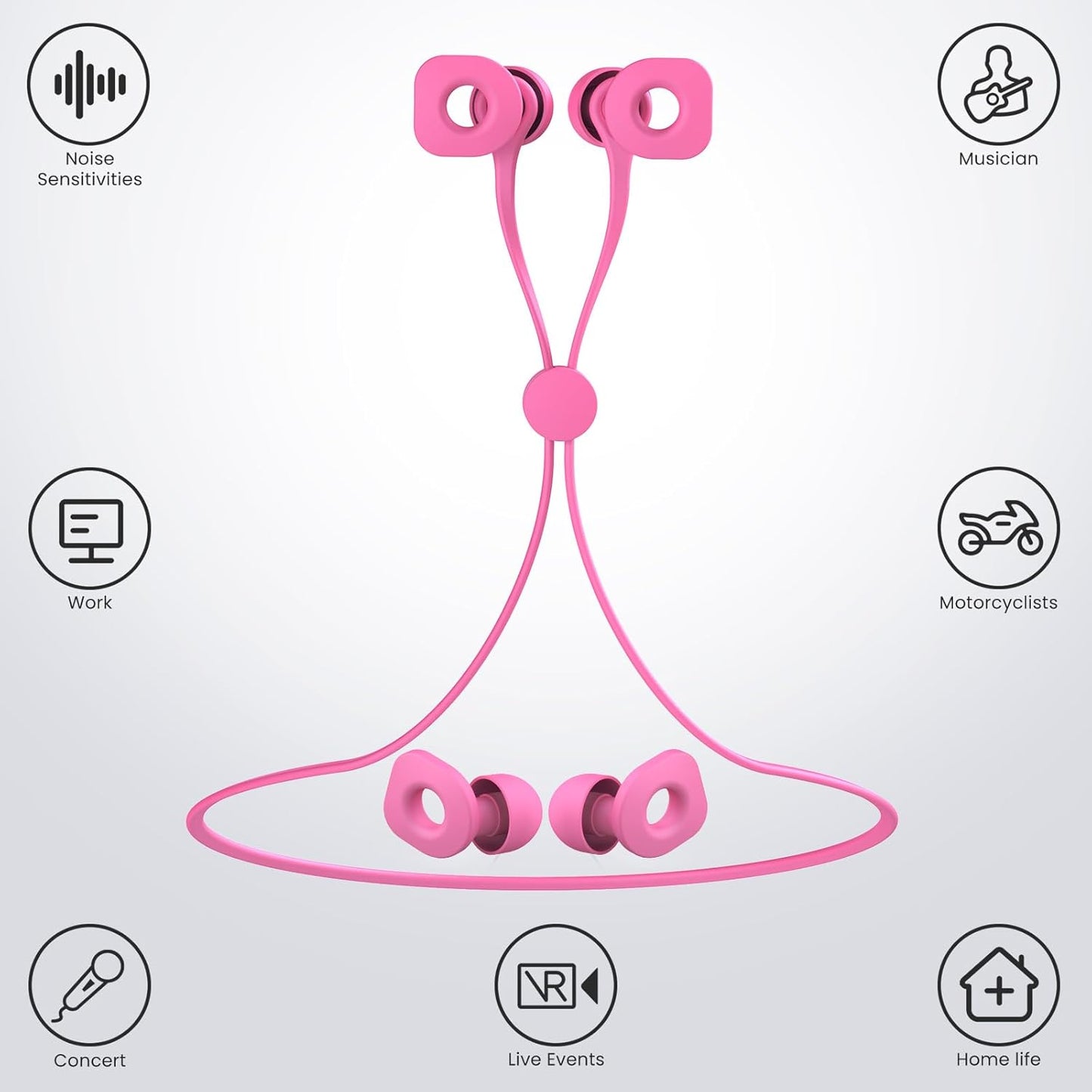 2 Pairs of Earplugs for Sleeping,Reusable Hearing Protection Earplugs with 8 Pairs Ear Tips & One Connector Cord,Soft Earplugs for Noise Reduction,Concert,Musician & Work - 25dB-30dB