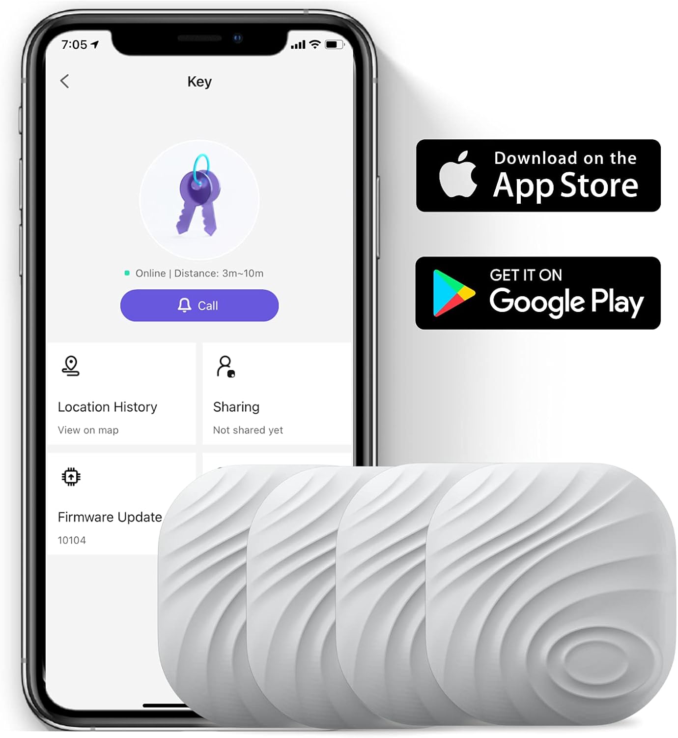 Key Finder, Bluetooth Tracker Item Locator with Key Chain for Keys Pet Wallets or Backpacks and Tablets, Batteries Include (Gray, 4 Pack)