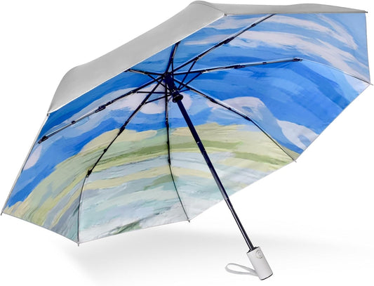 Cuby UV Sun Umbrella Compact Folding Travel Umbrella Auto Open and Close for Windproof, Rainproof & 99.9% UV Protection Parasol with Silver Anti-UV Coating