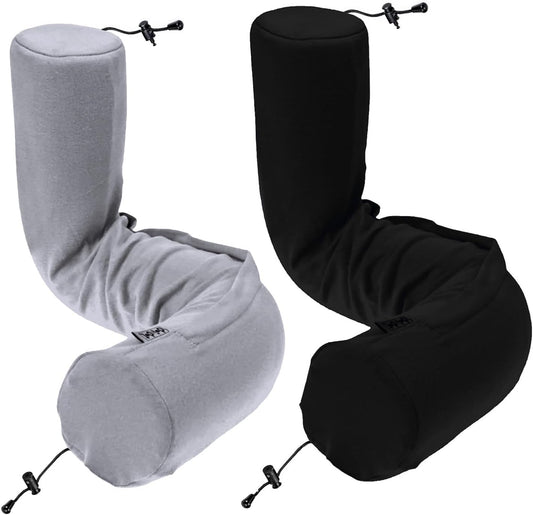 Dot&Dot Twist Memory Foam Travel Pillow for Airplanes - Travel Neck Pillow for Sleeping - Airplane Pillow for Neck Support, Chin, Lumbar and Leg - Adjustable, Bendable Neck Roll Pillow (Gray Black AC)
