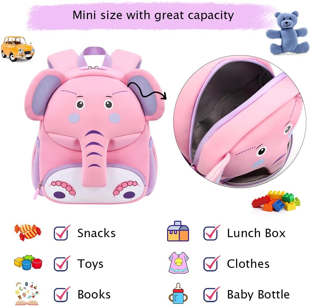 Padgene Toddler Harness Backpacks Safety Leash Kids Anti Lost Kindergarten Preschool Backpack Neoprene Lightweight Animal Schoolbag 3D Cartoon Dinasour Mini Travel Bag for Boys Girls Ages 3-5