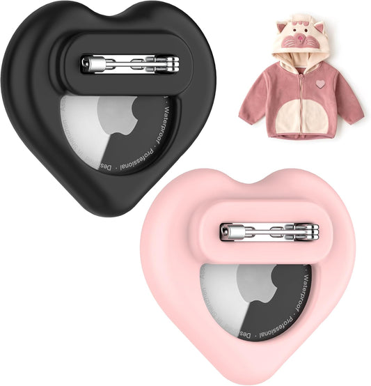 DDJ for AirTag Holder for Kids (2 Pack), Hidden Silicone Case for AirTag GPS Tracker for Kids with Invisible Pin, Anti Lost, Elderly, Luggage, Clothing, Backpack, Family Travel (Black,Pink)