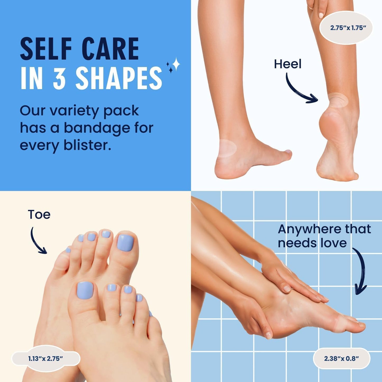 Dr. Frederick's Original Better Blister Bandages - 24 ct - Healing Blister Pads - Grab-N-Go - Water Resistant - 40% More Cushioning - Hydrocolloid - Feet, Toe, & Heel Blister Prevention - Variety Pack