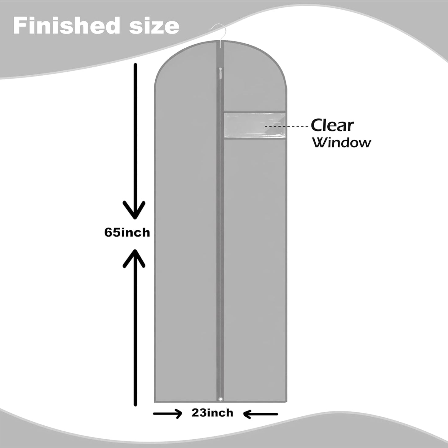 Dress Bags for Gowns Long, 65'' Garment Bags for Hanging Clothes, Suit Bag Cover for Storage and Travel (Grey)