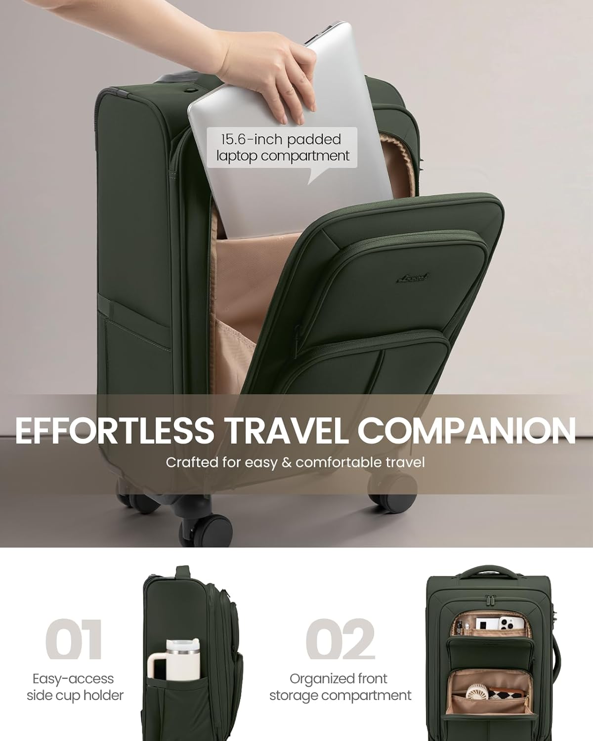 LOVEVOOK Carry On Luggage 22x14x9 Airline Approved, 22 Inch Softside Suitcases with Spinner Wheels, Lightweight Carry-on Suitcase with TSA Lock for Women Men, Large Luggage for Travel Business Trip