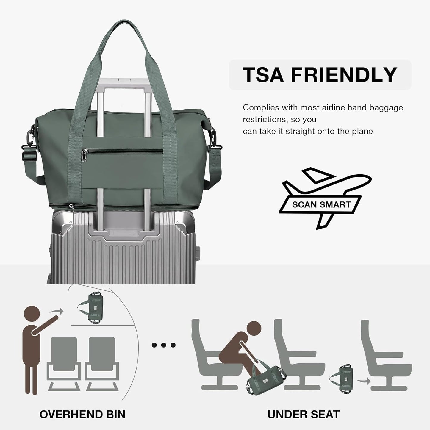 Travel Duffel Bag, Sports Tote Gym Bag, Shoulder Weekender Overnight Bag for Women