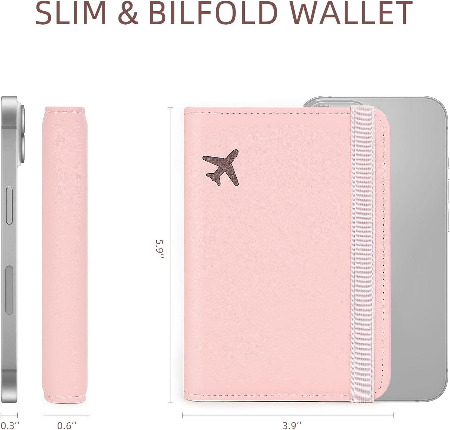 Passport Holder for Travel, Rfid Passport Cover Case, Passport Wallet Women Travel Essentials Accessories Document Organizer with Elastic Band, Pink