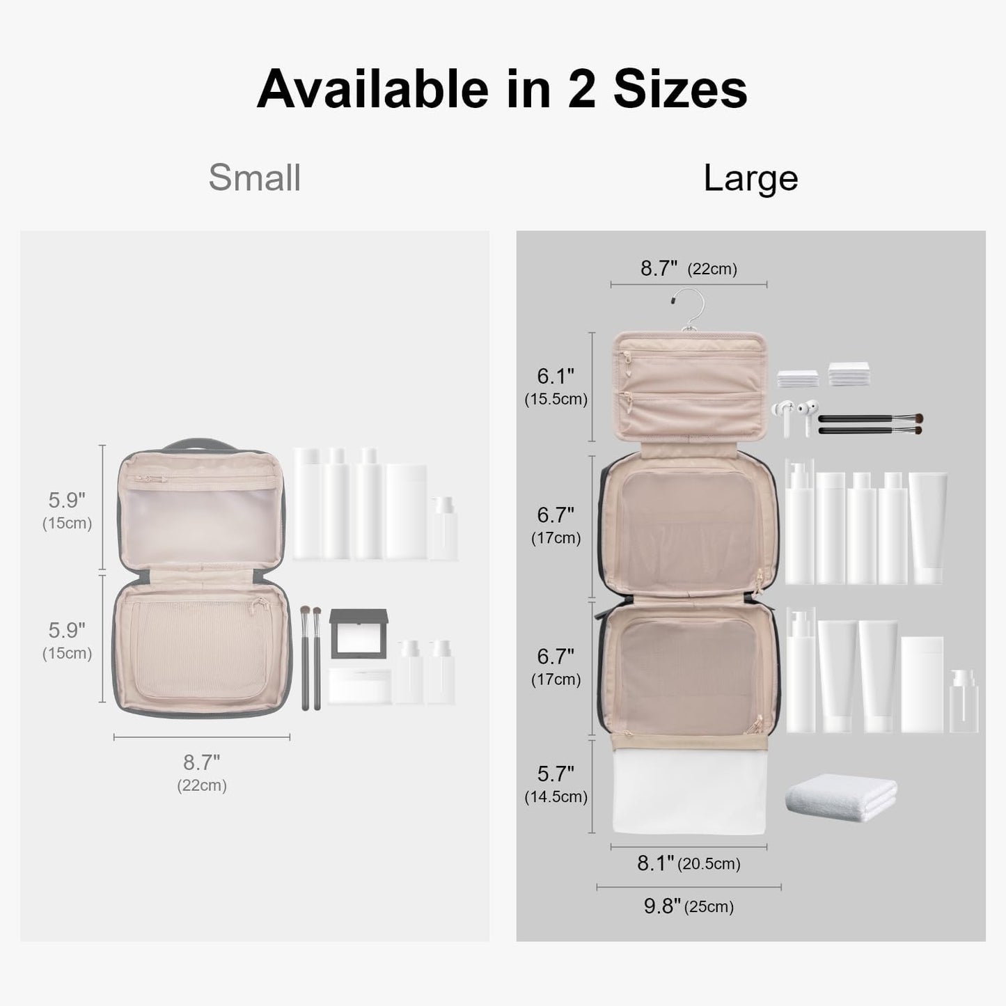 LEVEL8 Travel Toiletry Bag for Women Men, Travel Organizer Water Repellent, Makeup Organizer with Hang Hook for Travel Accessories, Large/Black