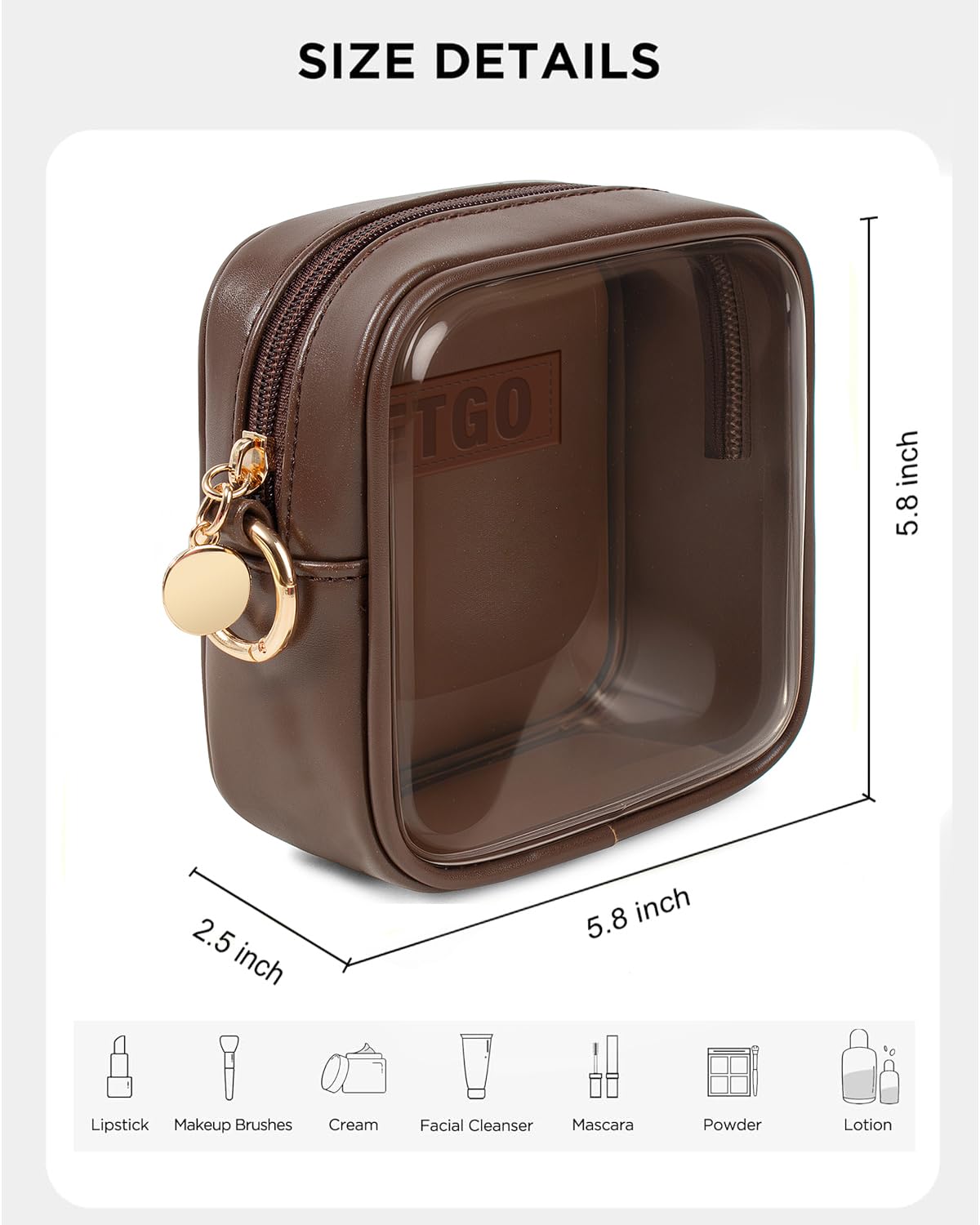 LETGO Small Cosmetic Bag for Purse Mini Makeup Bag for School Cute Clear Make Up Pouch for Travel Clear Cosmetic Bags Purse Essentials Make Up Bag for School Women Men (Mini Chocolate)