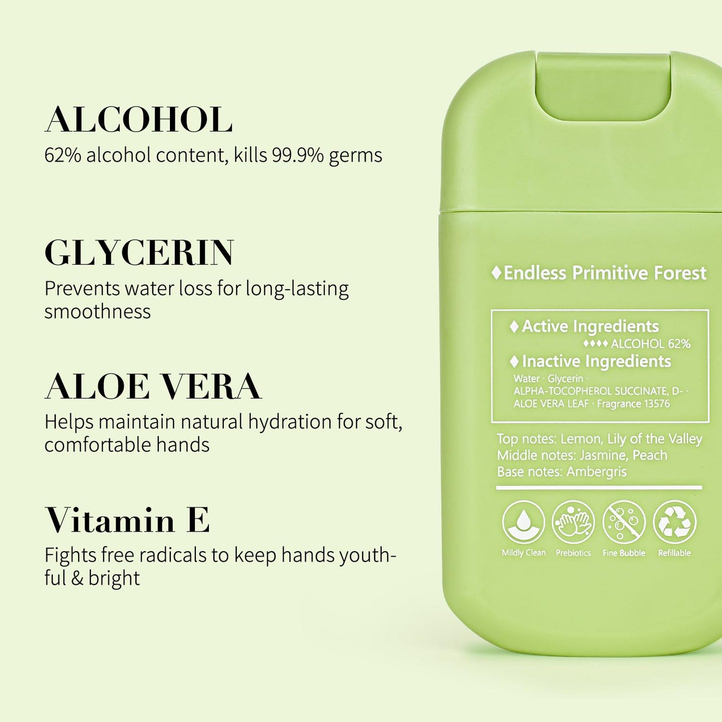 Power Mist Hand Sanitizer Spray, Scented Hydrating Hand Sanitizers Travel Size Refillable, Pocket Portable 1-Pack (Forest Chime) 0.93Fl Oz 460-Sprays Each