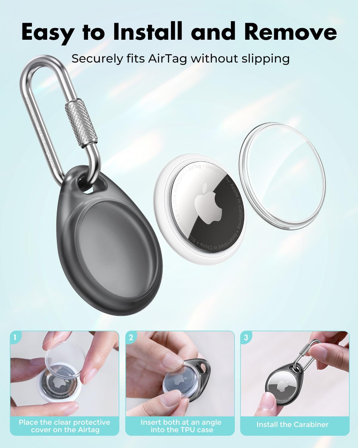 UNBREAKcable AirTag Holder for Apple - 4 Pack Air Tag Case [Professional Carabiner] [Waterproof] [Shockproof] TPU AirTag Keychain for Kids, Pets, Keys, Luggage, Backpacks