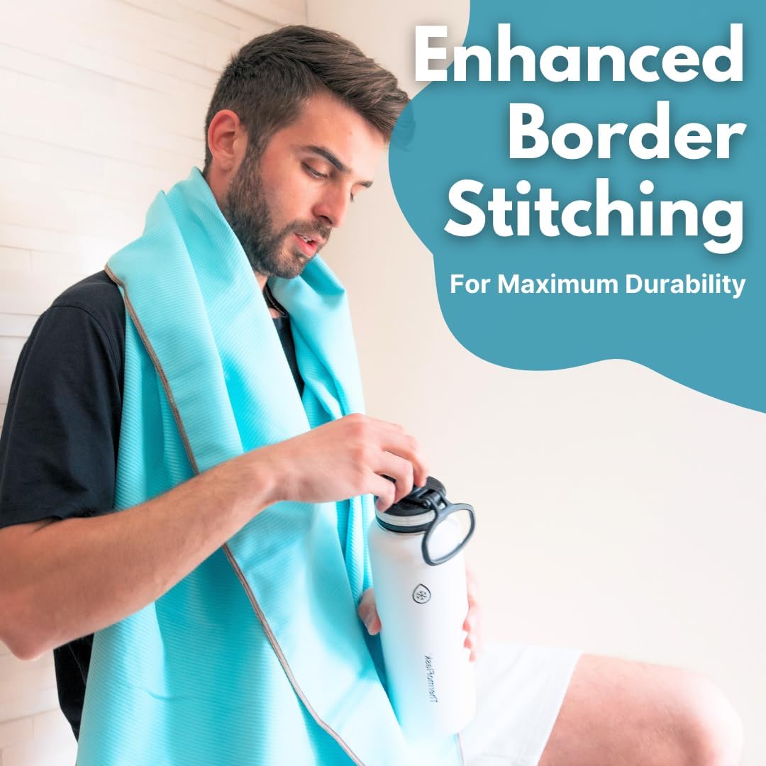 ECCOSOPHY Microfiber Beach Towel – Quick Dry Gym Towel, Highly Absorbent with Ribbed Texture, Lightweight – Ideal for Travel, Pool, Yoga, Fitness & Outdoor Adventures – 40x20 Aqua