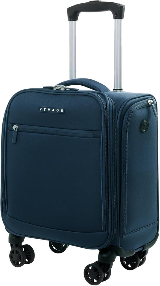 Verage Underseat Carry On Luggage with Wheels, 14.5-Inch Spinner Small Suitcase, Softside Lightweight Travel Bag for Men and Women, Airplane Carry On Bag, Nautical Blue