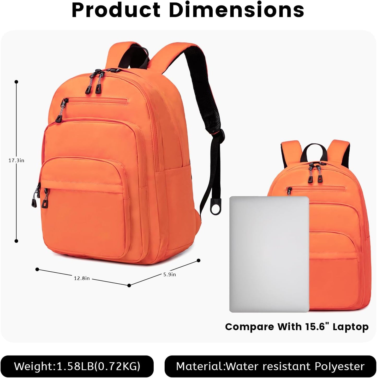 Lanola Basic Multi-Pocket Multipurpose Backpack Classical Water Resistant Student Bookbag For School Business Travel or Casual Daypack Backpacks For Men Or Women - Orange