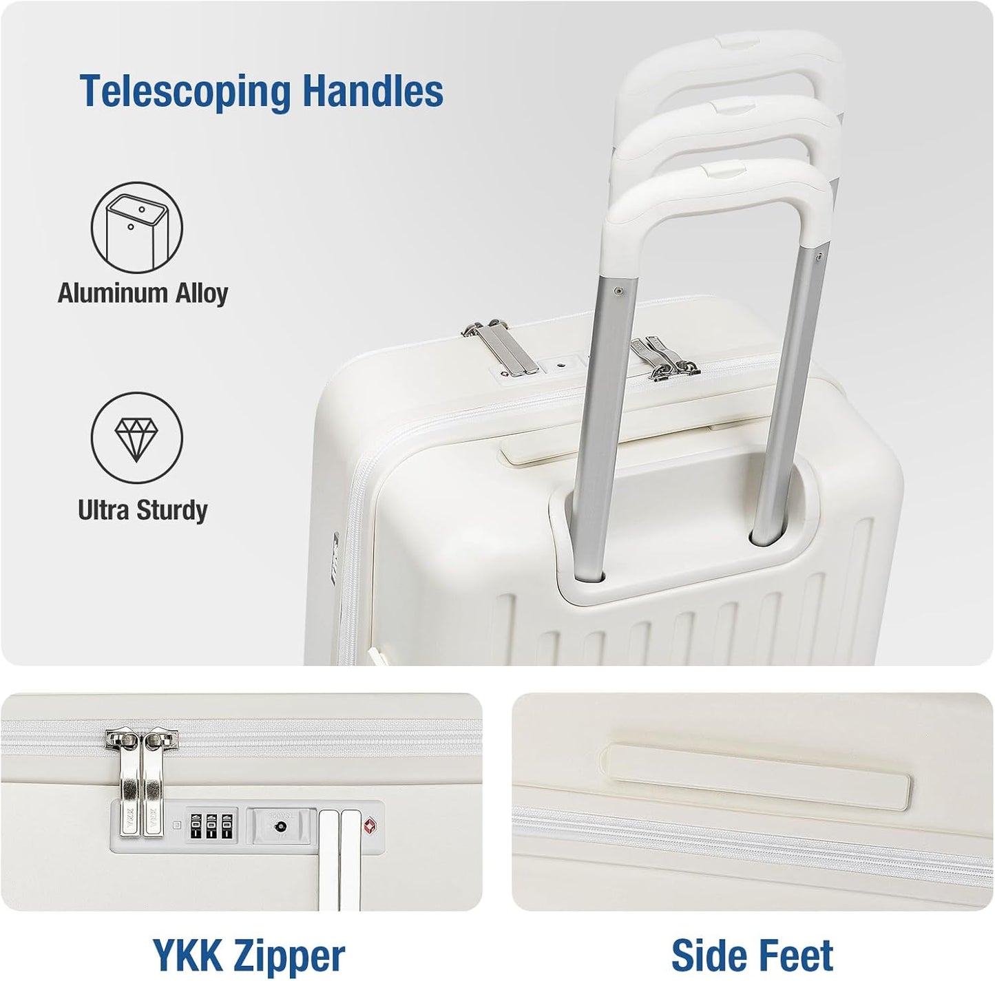 KYME 22-Inch Hardside Small Suitcase, 100% PC Hard Shell with Laptop Compartment, TSA Lock, Double Wheels for Men & Women, White