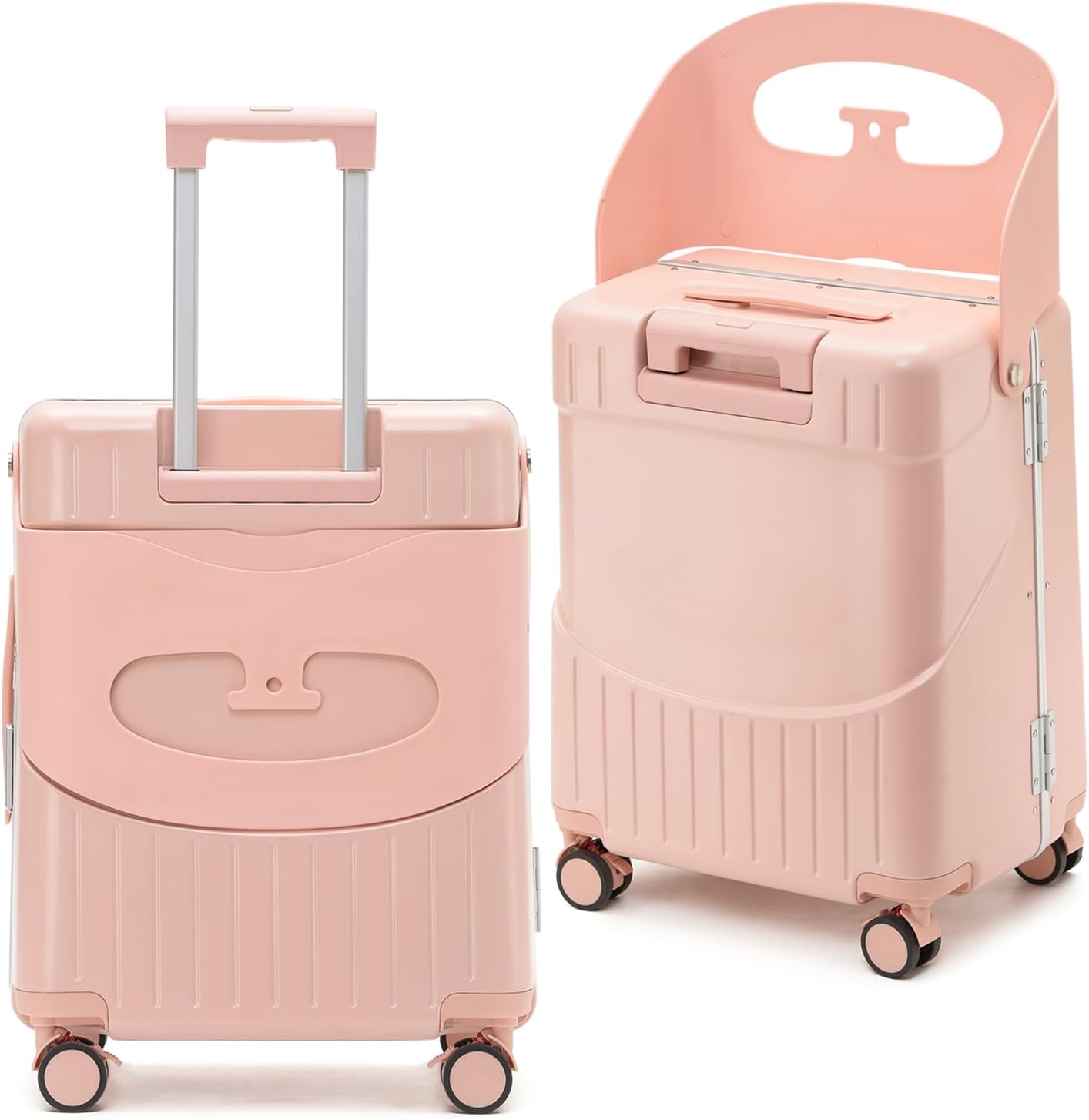 22 Inch TSA Lock Luggage with Seat for Adults and Kids,Check in Lockable Spinner Wheels Suitcase with Seat Belt and Cover (TSA Luggage with Seat Pink)
