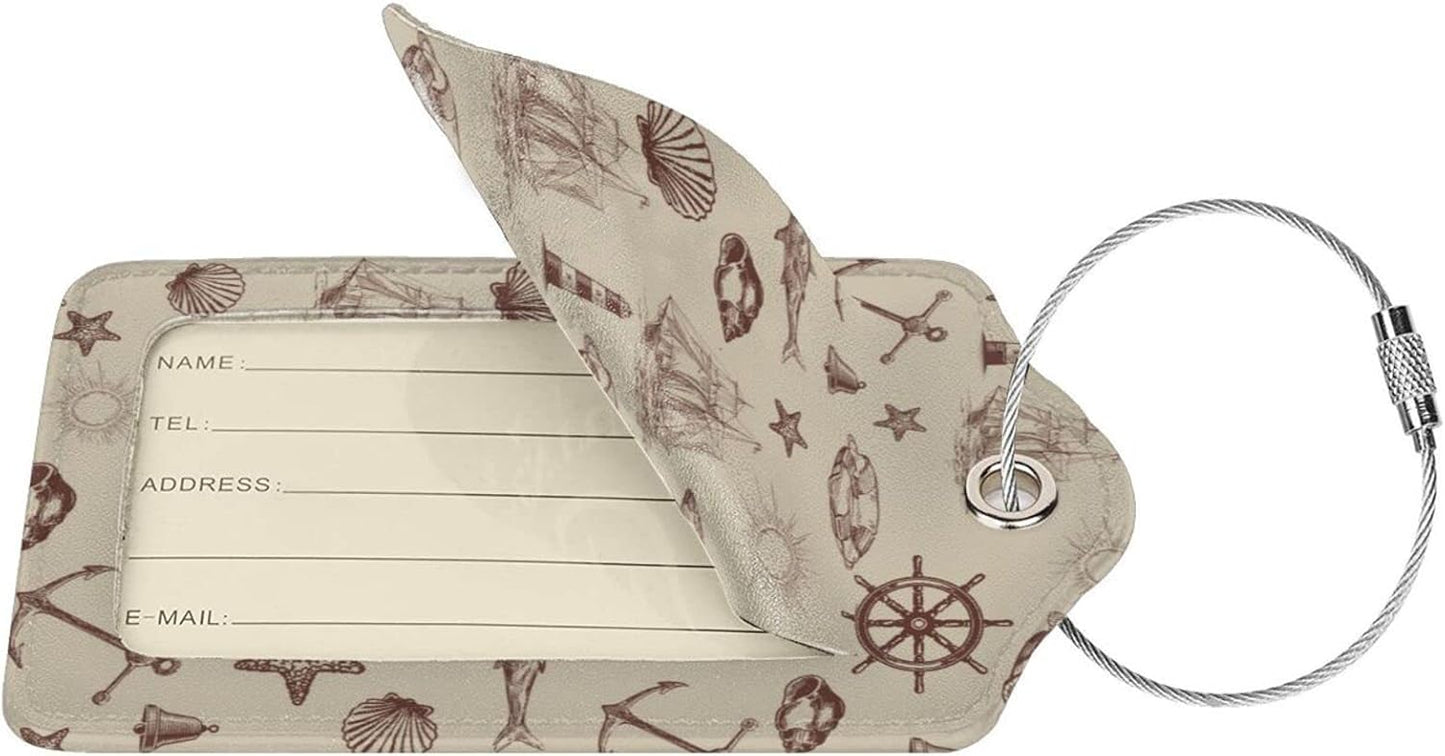 2 Pack Luggage Tag for Suitcase, Cute Unique Leather Suitcase Tags Identifiers with Privacy Name Address Labels & Durable Steel Loop for Women Men Travel