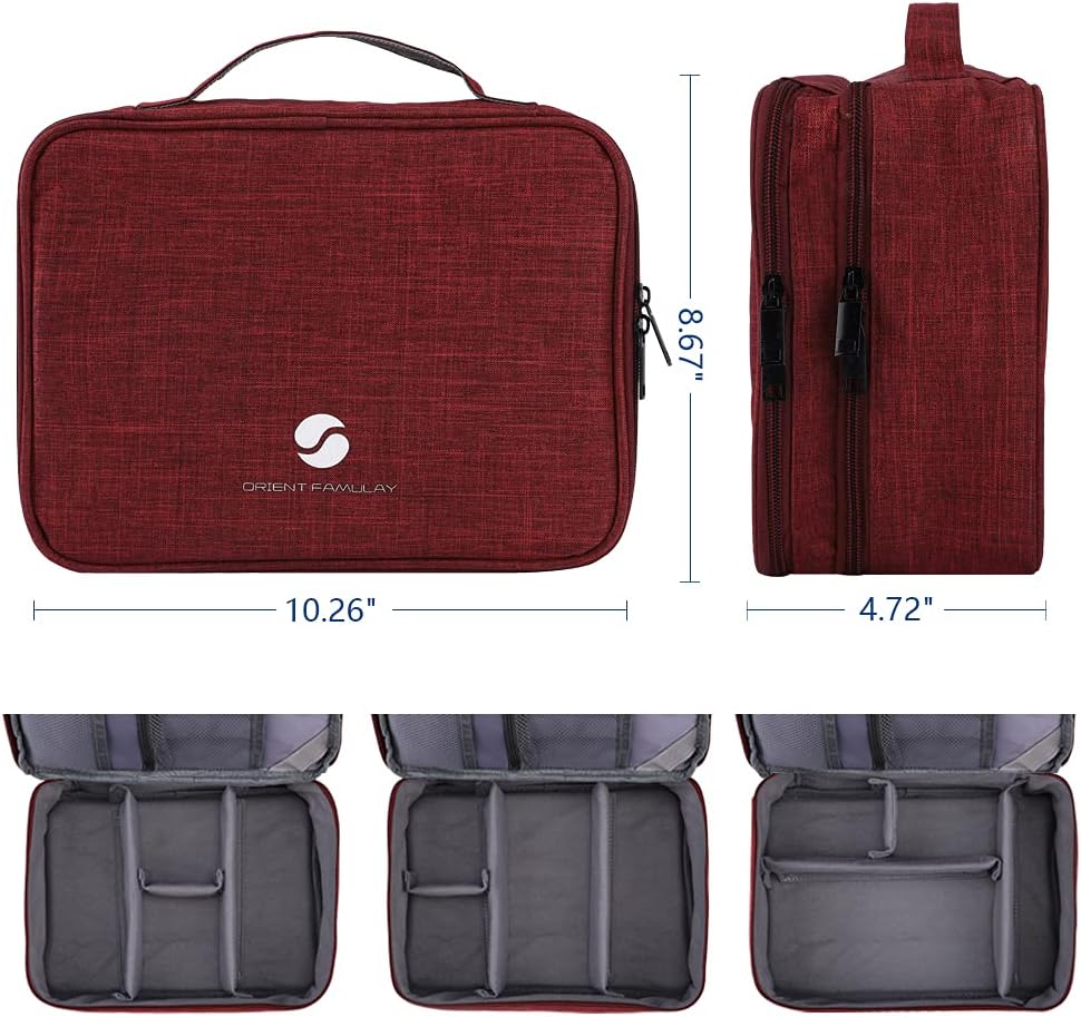 ORIENT FAMULAY Travel Electronics Organizer, Waterproof Cable Organizer Bag for Electronic Accessories Double Layer Large Shockproof Cable Storage Bag for Cord, Power Bank, Tablet(Up to iPad 11 inch) - Wine Red