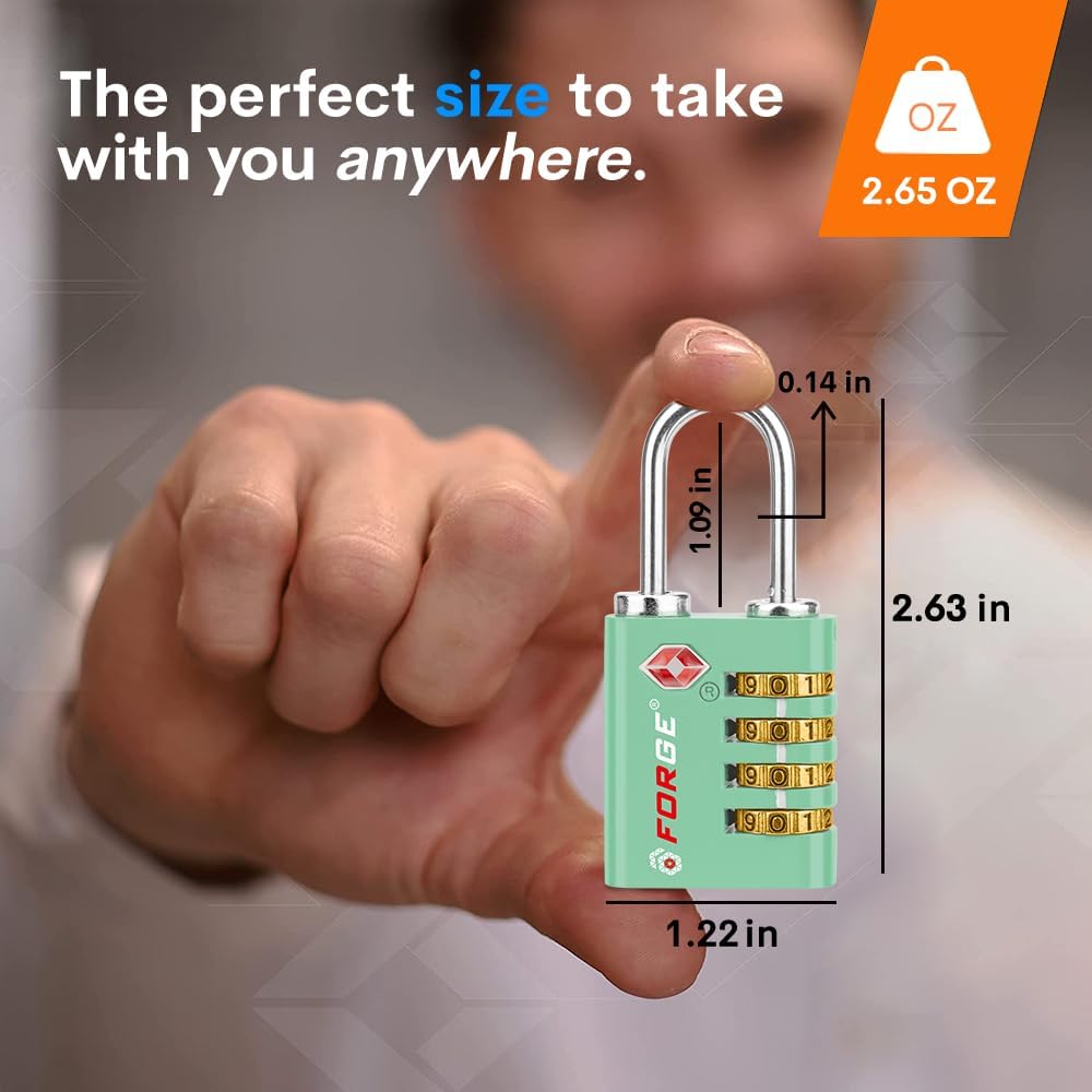 Forge Dual-Opening: Key or Combination Access Lock, TSA Approved Locks for Luggage, Pelican case, Travel, Gym, School, Stainless Steel Shackle. (Green, 2 Pk)